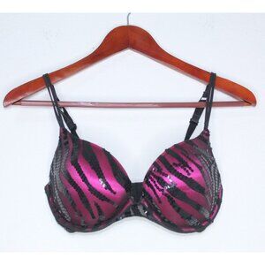 Victoria's Secret Very Sexy 34D Purple Solid & Black Sequins Padded Push Up Bra